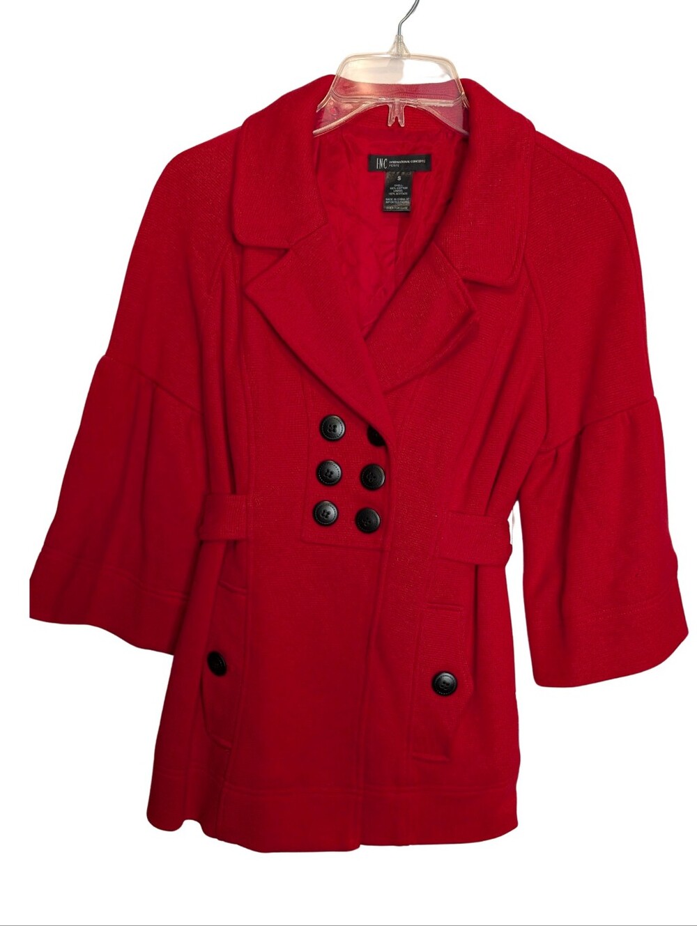 INC International Concepts Vibrant Red Double-Breasted Pea Coat. Small Petite